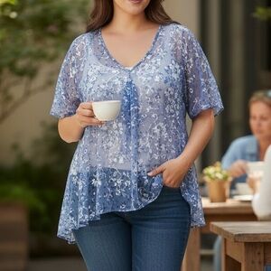 Torrid Lexie Babydoll Chiffon Flutter Sleeve Tunic Top